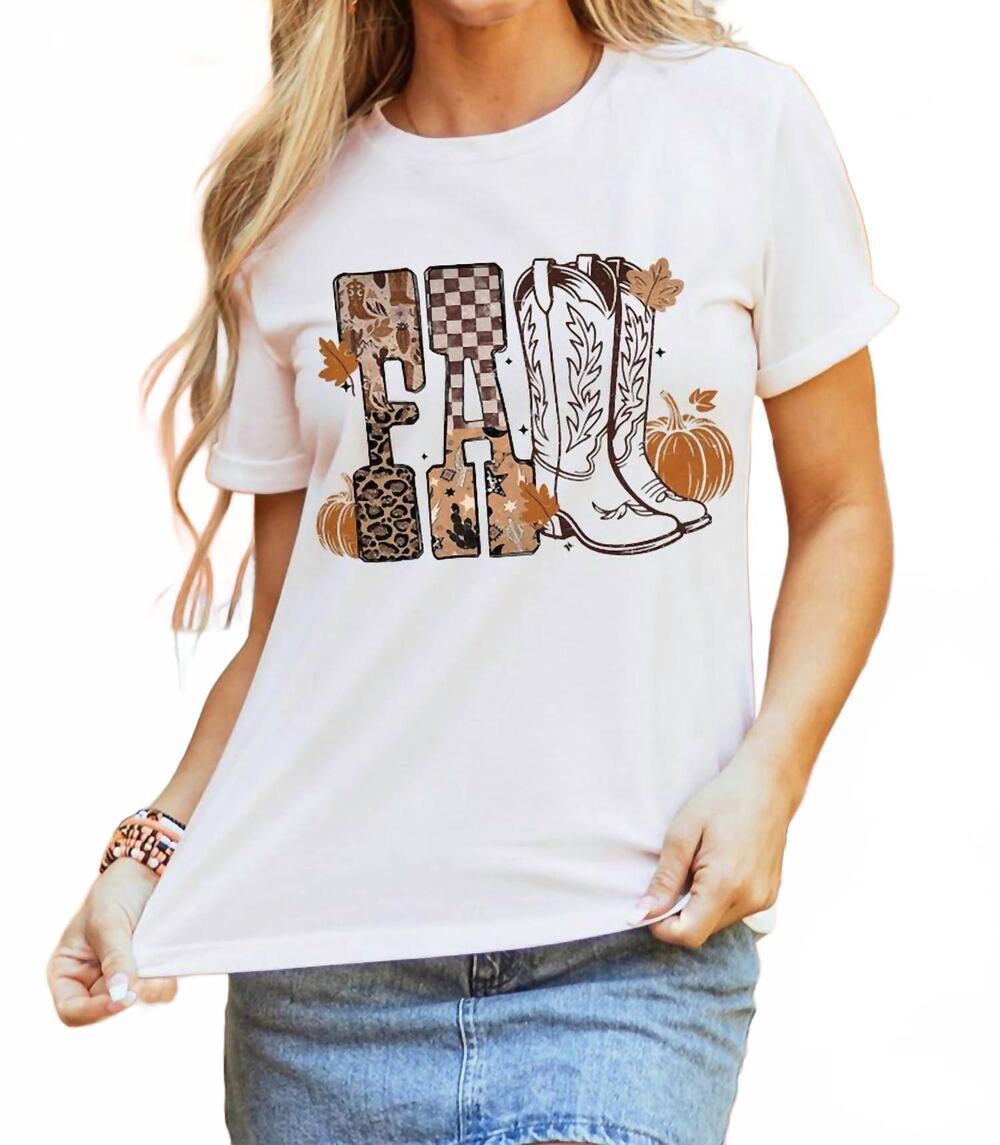 NEW 1 THE WOMAN fall letter print western thanksgiving graphic t-shirt in white